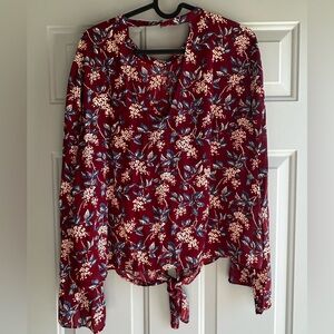 Madewell Burgundy Floral Tie-Hem Blouse